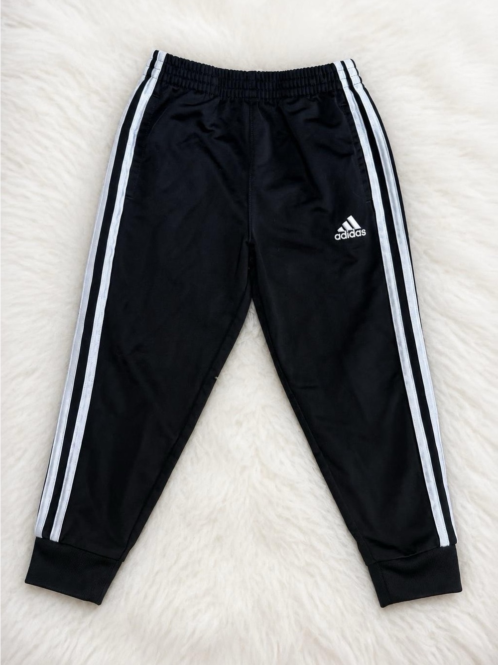 adidas Black Jogger Pants with White Triple Stripes - Kids
